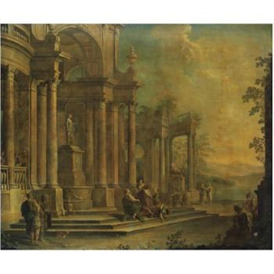 Capriccio Architettonico Con Re Salomone Davanti A Un Idolo Pagano by BOLOGNESE SCHOOL