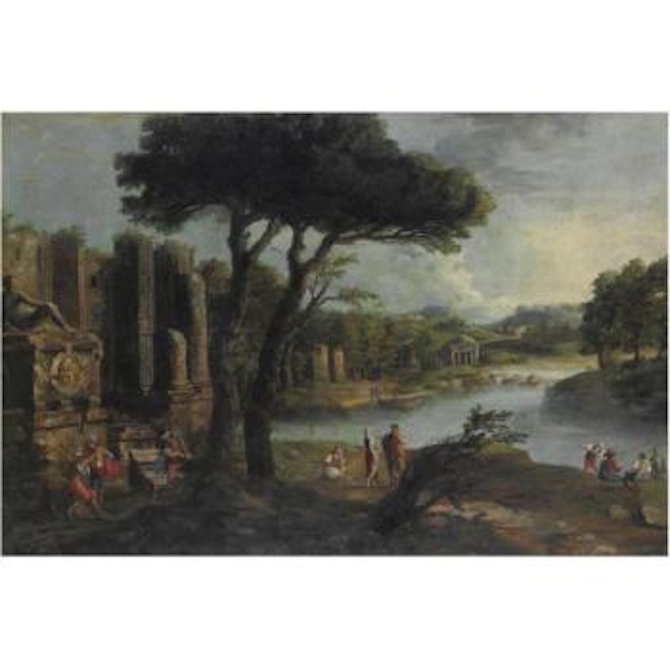Paesaggio Fluviale Con Rovine E Figure by Roman School