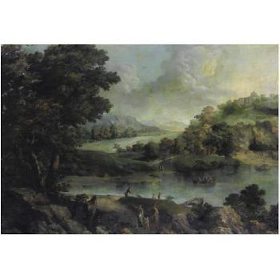 Paesaggio Fluviale Con Contadini by Roman School