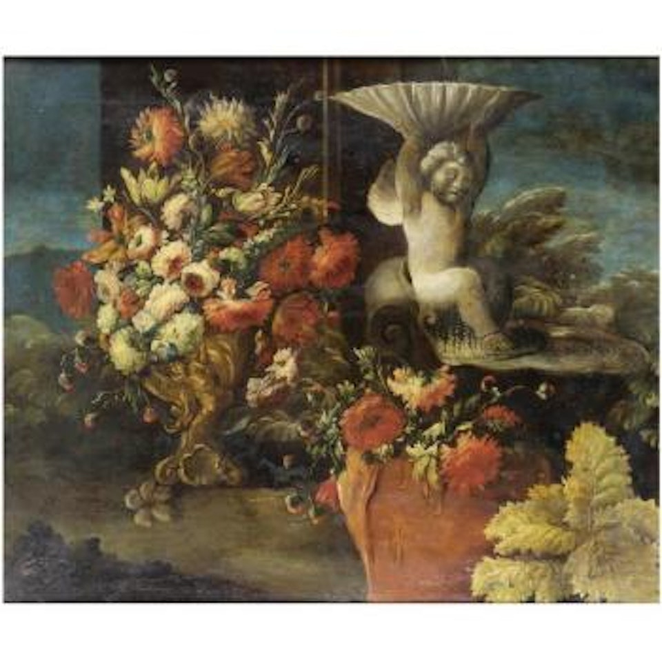 Natura Morta Di Fiori Con Una Fontana by Neapolitan School