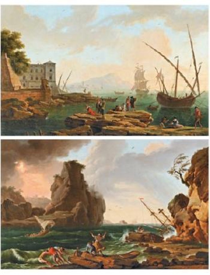 Marine par temps calme.  Marine par gros temps by French School by Claude Joseph Vernet
