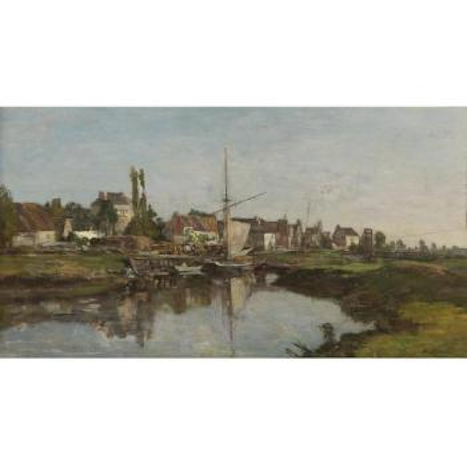 Village Normand Au Bord De La Rivière by Eugène Boudin