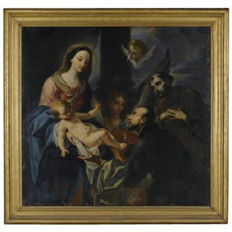 The Virgin And Child With Saints Francis Xavier And Francis Of Assisi by Roman School