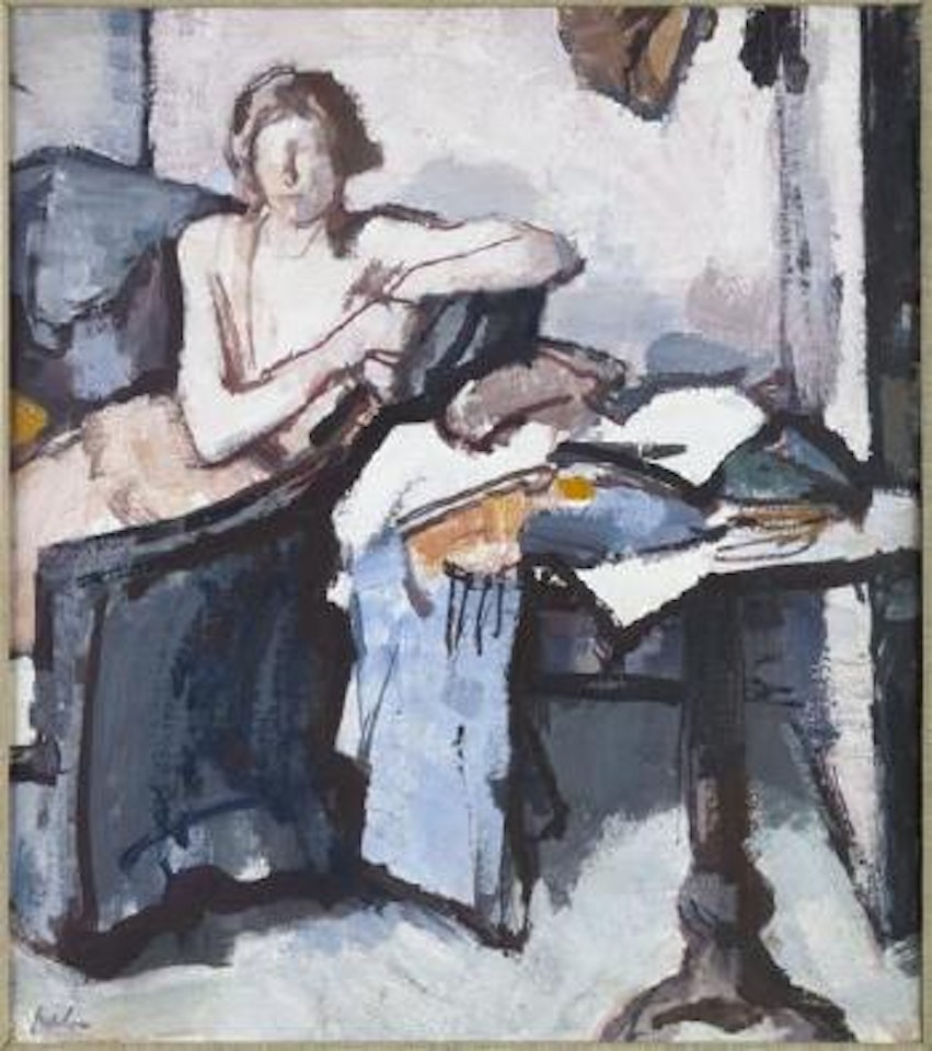 In the studio - model reading by Samuel John Peploe
