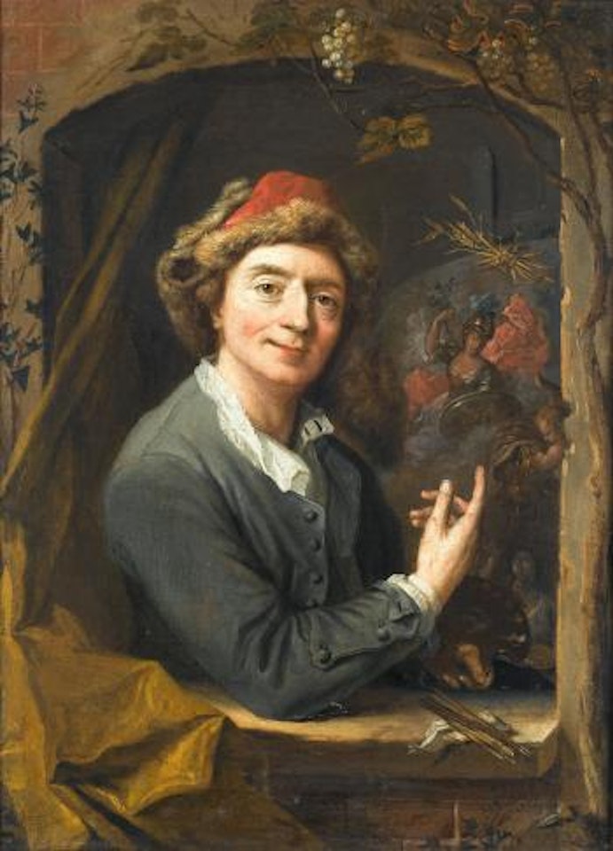 Self-portrait of an artist, at a stone window, holding a palette by Dutch School
