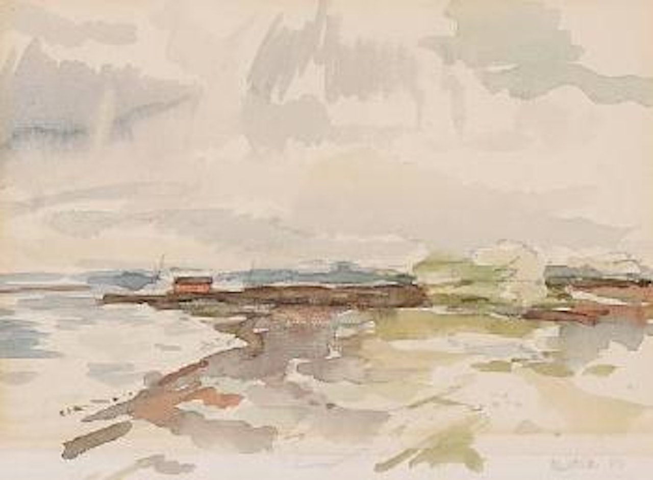 Fishing shack by the shore by John Marin