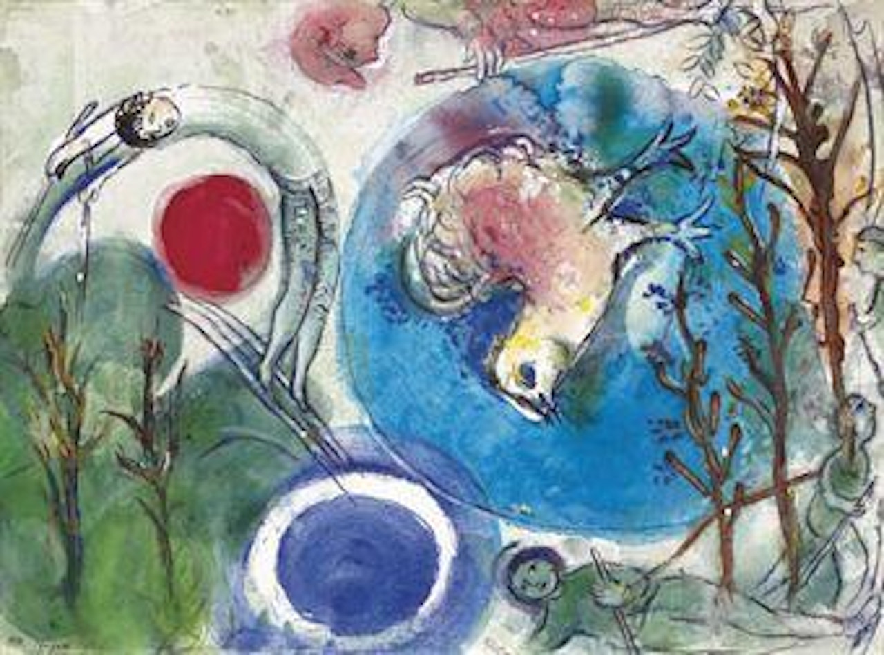 Les skieurs au coq by Marc Chagall