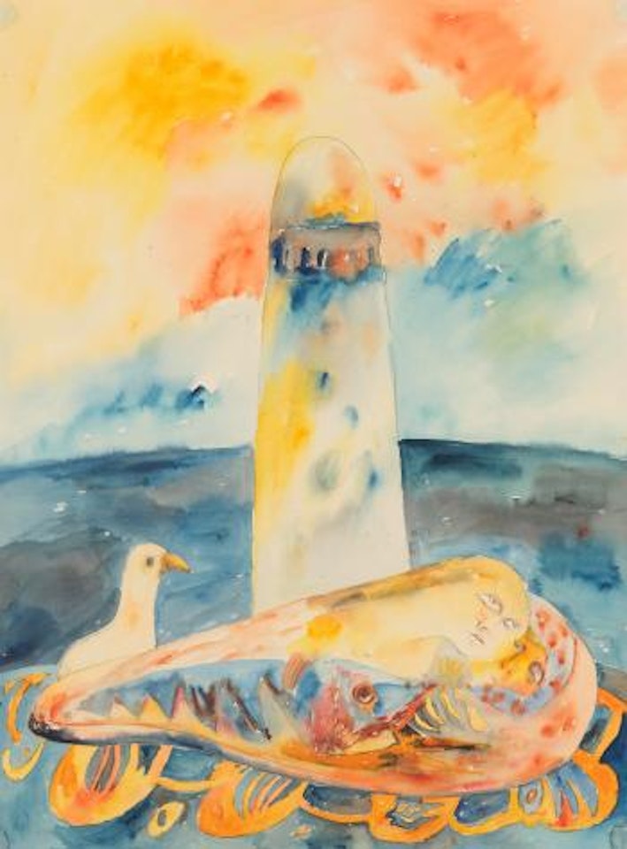 Celtic lovers beneath the lighthouse by John Bellany