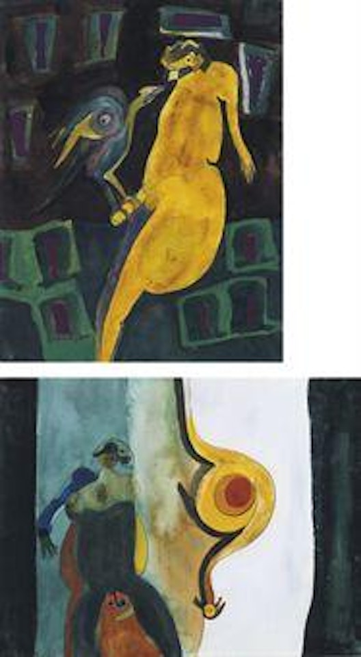 a) Hombre con pájaro b) Untitled (Mujer) by Francisco Toledo