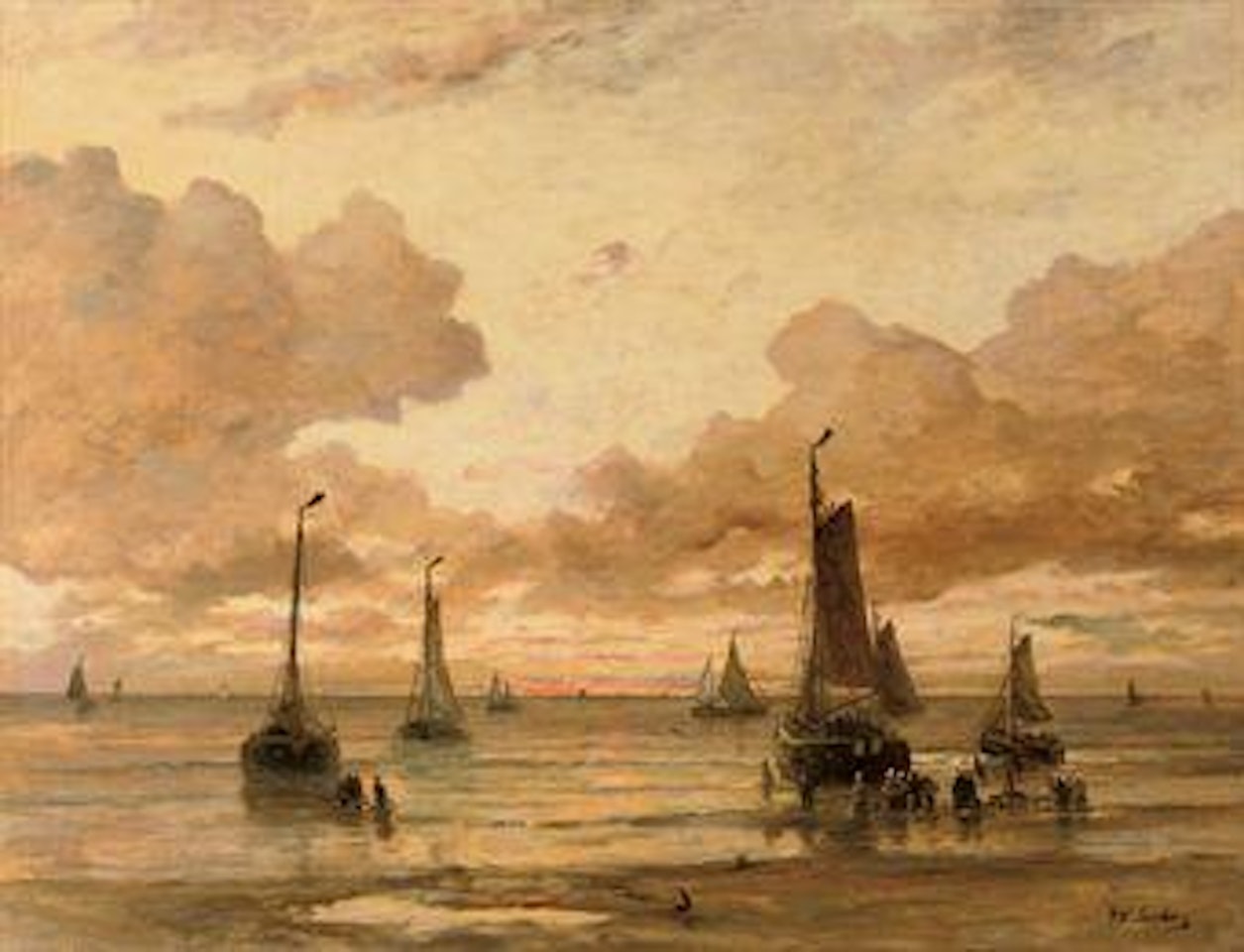Return of the fleet at sunset by Hendrik-Willem Mesdag