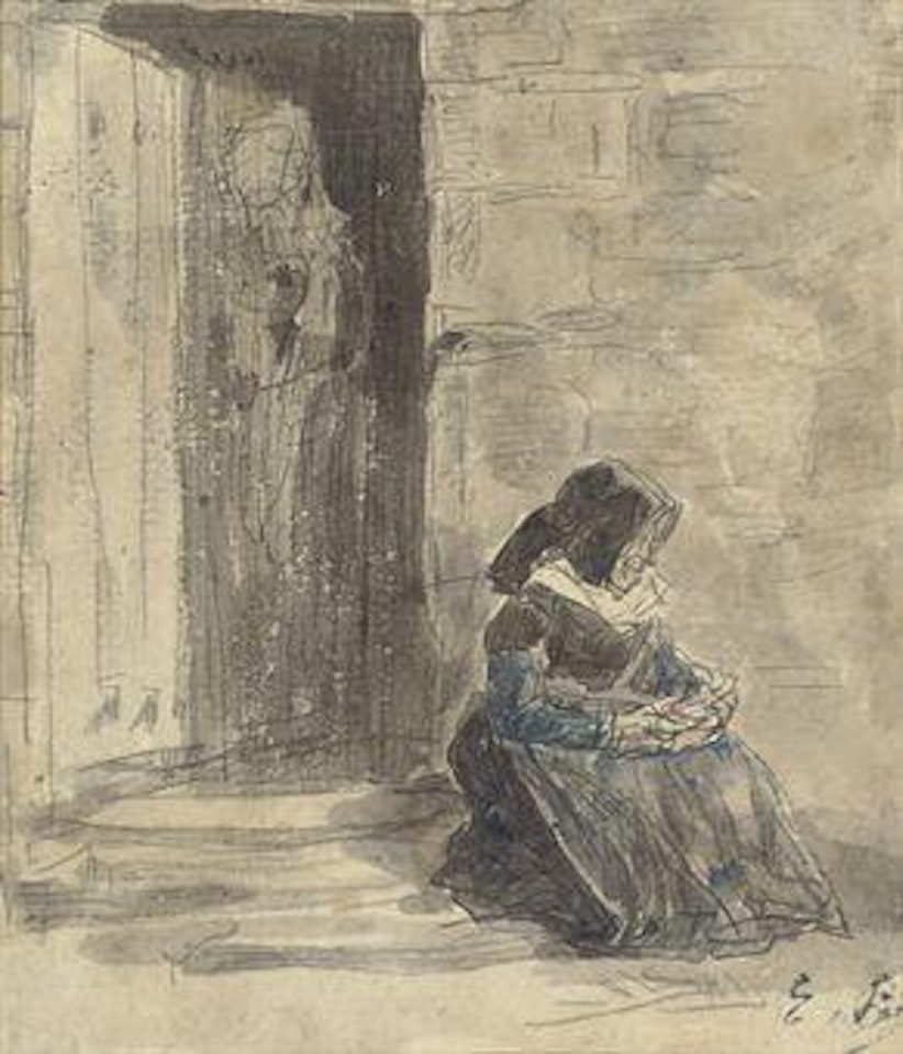 Vieille femme assise by Eugène Boudin