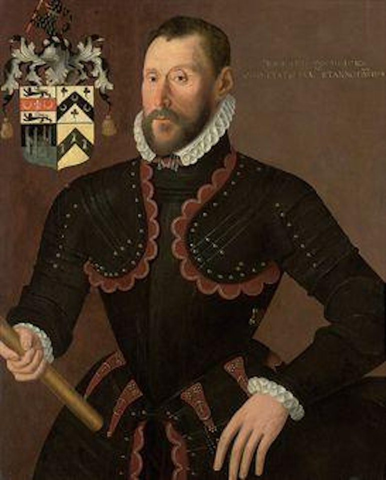 Portrait of Richard Goodricke, Sen (1524-1581/2), aged 50, three-quarter-length, in armour, holding a baton of command in his right hand by English School