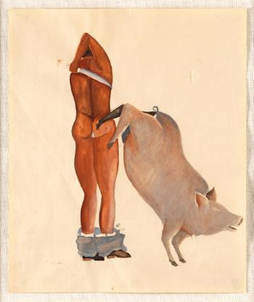 Personaje con cerdo by Francisco Toledo