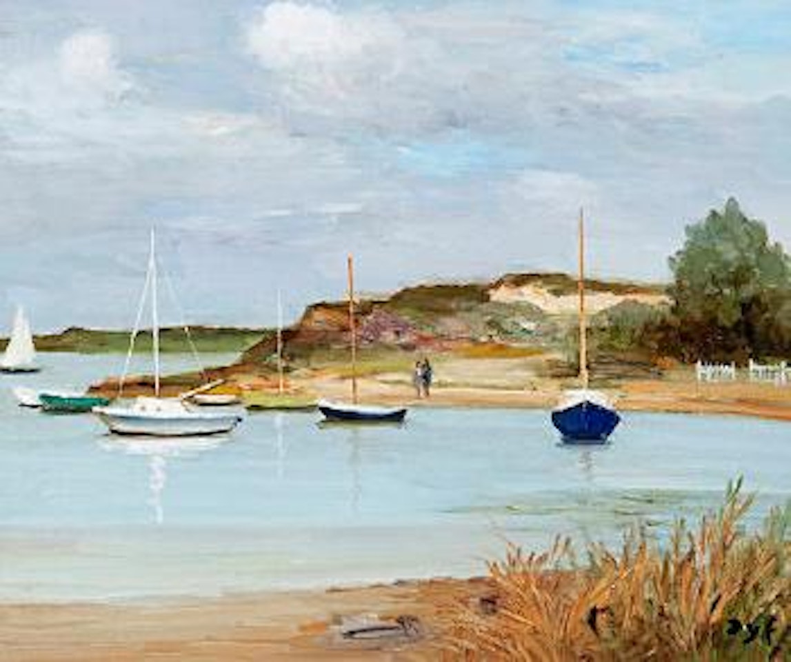 Boats at anchor, low tide by Marcel Dyf