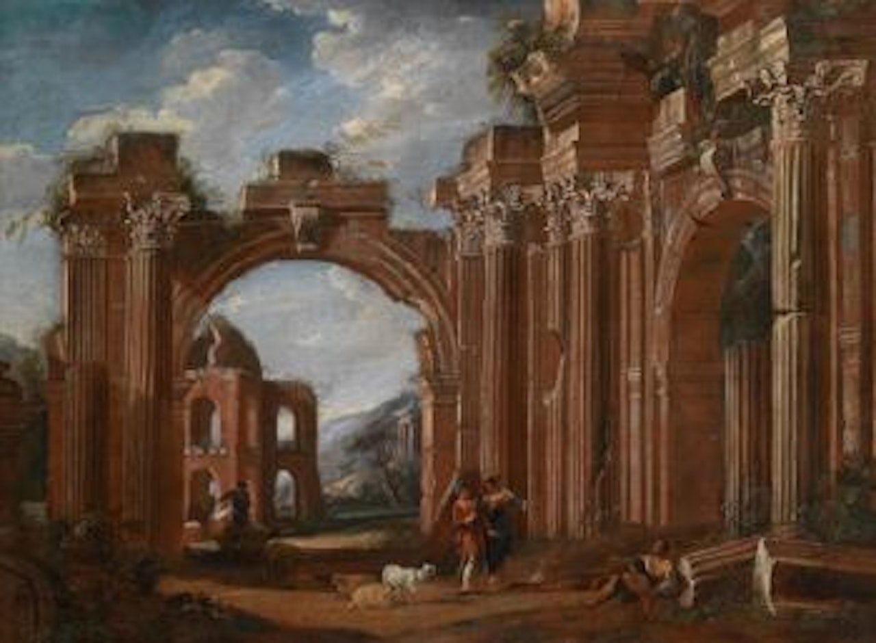 Ein architekturcapriccio mit rastenden hirten by Niccolo Codazzi by Theodor Helmbreker