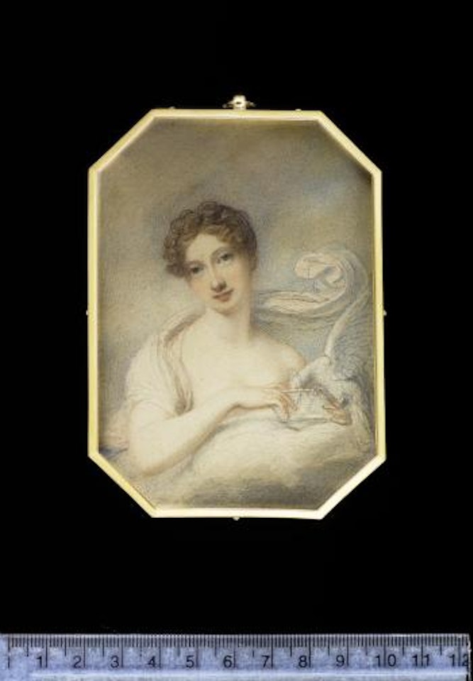 A young lady, in flowing robes, holding a bowl from which a phoenix drinks by Richard Cosway