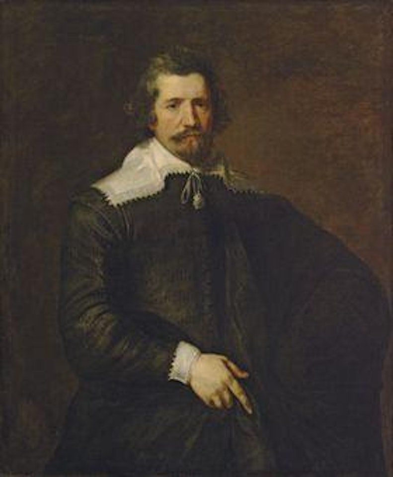 Portrait of a gentleman, three-quarter-length, in a black doublet and mantle, with a lace collar and cuffs by Anthony van Dyck