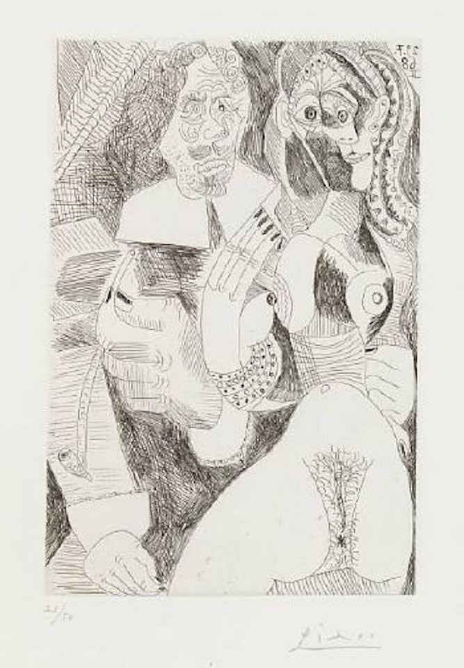 Homme rembranesque à la Pipe et Courtisane, Pl. 225, from Series 347 (B. 1705; Ba. 1721) by Pablo Picasso