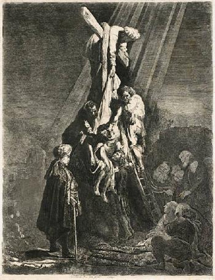 The Descent from the Cross: Second Plate (B., Holl. 81; H. 103) by Attributed to Rembrandt Harmensz van Rijn