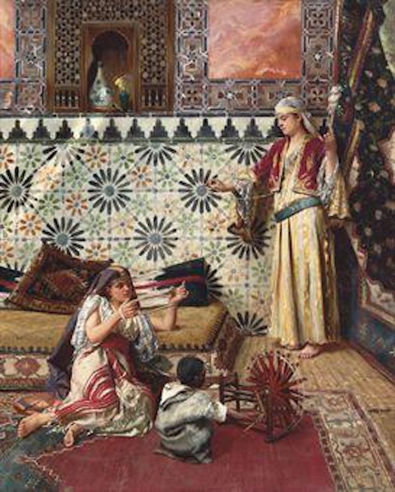 Spinning yarn in the Harem by Rudolf Ernst