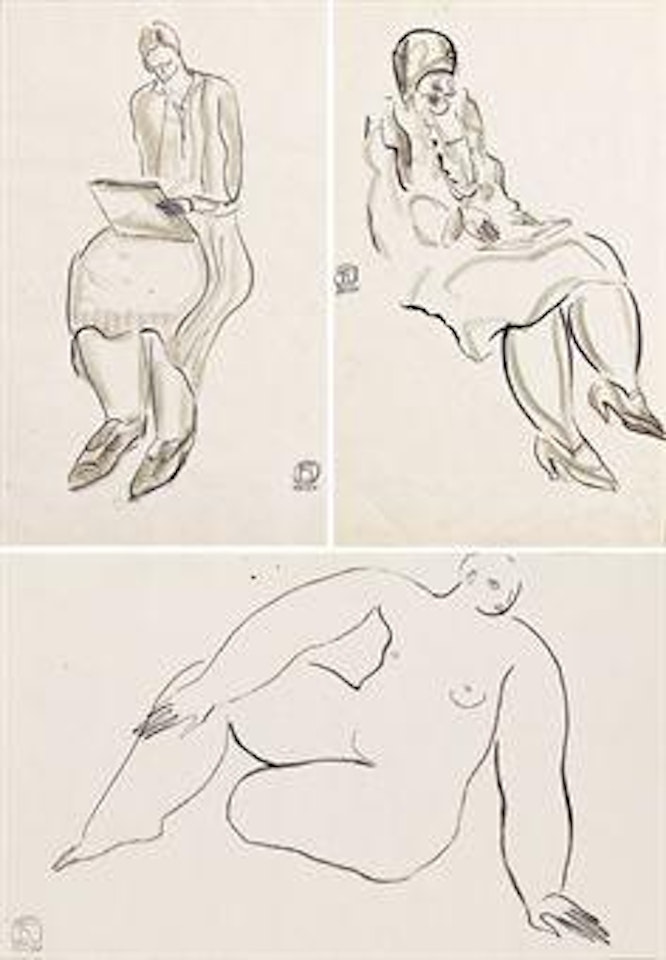Drawing; Reading; & Nude by Sanyu