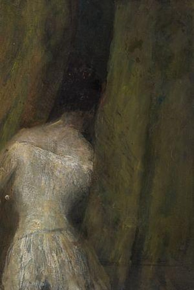 Ballerina kikker ut gjennom sceneteppet by Christian Krohg