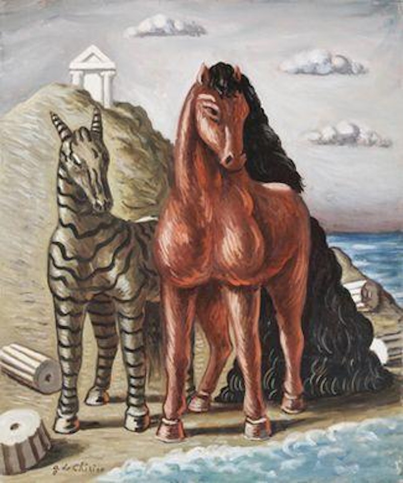 Cavallo e zebra in riva al mare by Giorgio de Chirico