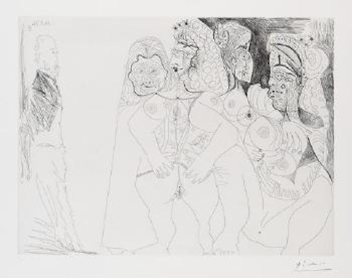 Degas Celestine et trois filles donâ€™t une avec quatre seins by Pablo Picasso