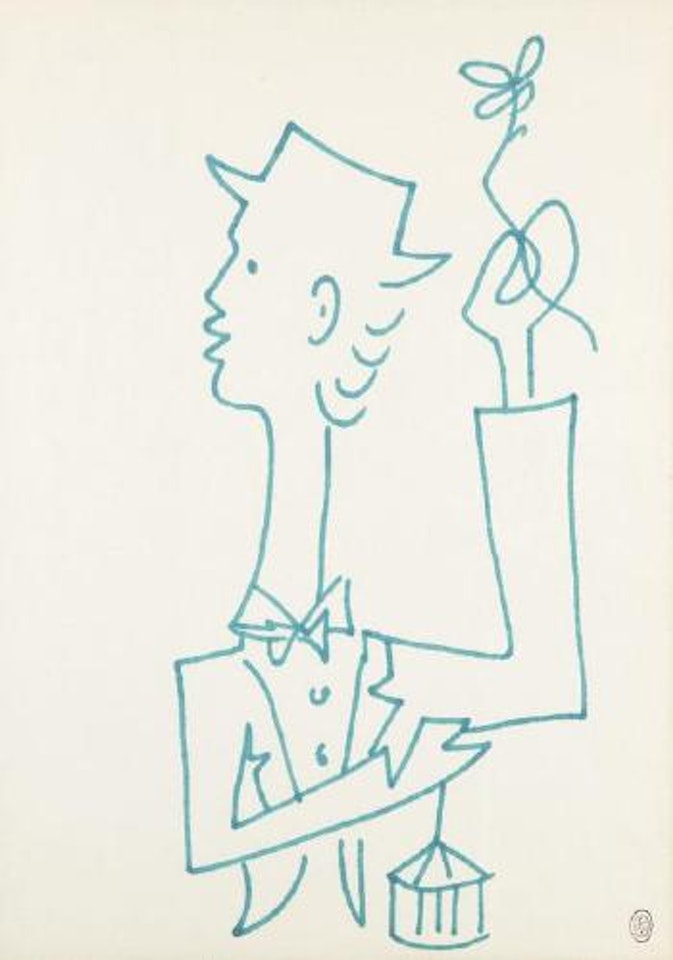 Anniversaire - Jeune Homme tenant une fleur et un présent by Jean Cocteau