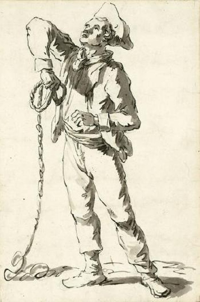 Portrait of a sailor holidng a rope by Claude Joseph Vernet