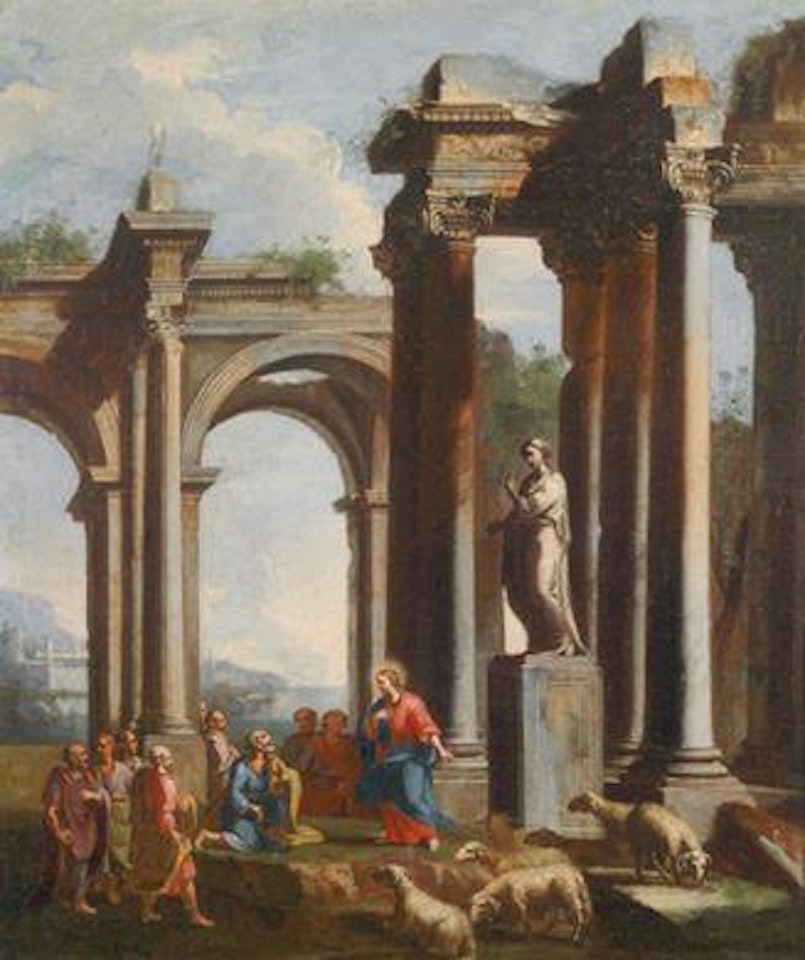 Christus predigt den jüngen unter antiken ruinen by Giovanni Ghisolfi
