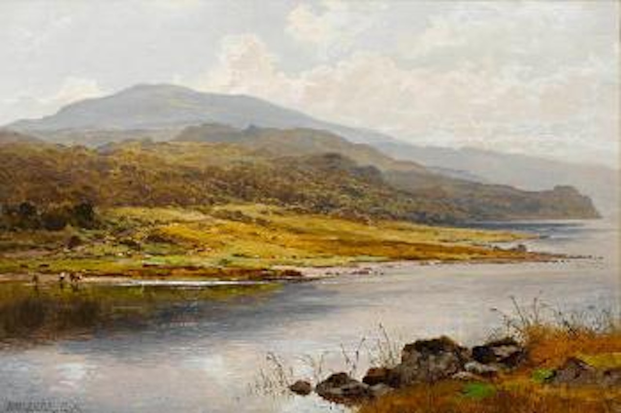 Cattle by a shore, possibly Capel Curig by Benjamin Williams Leader