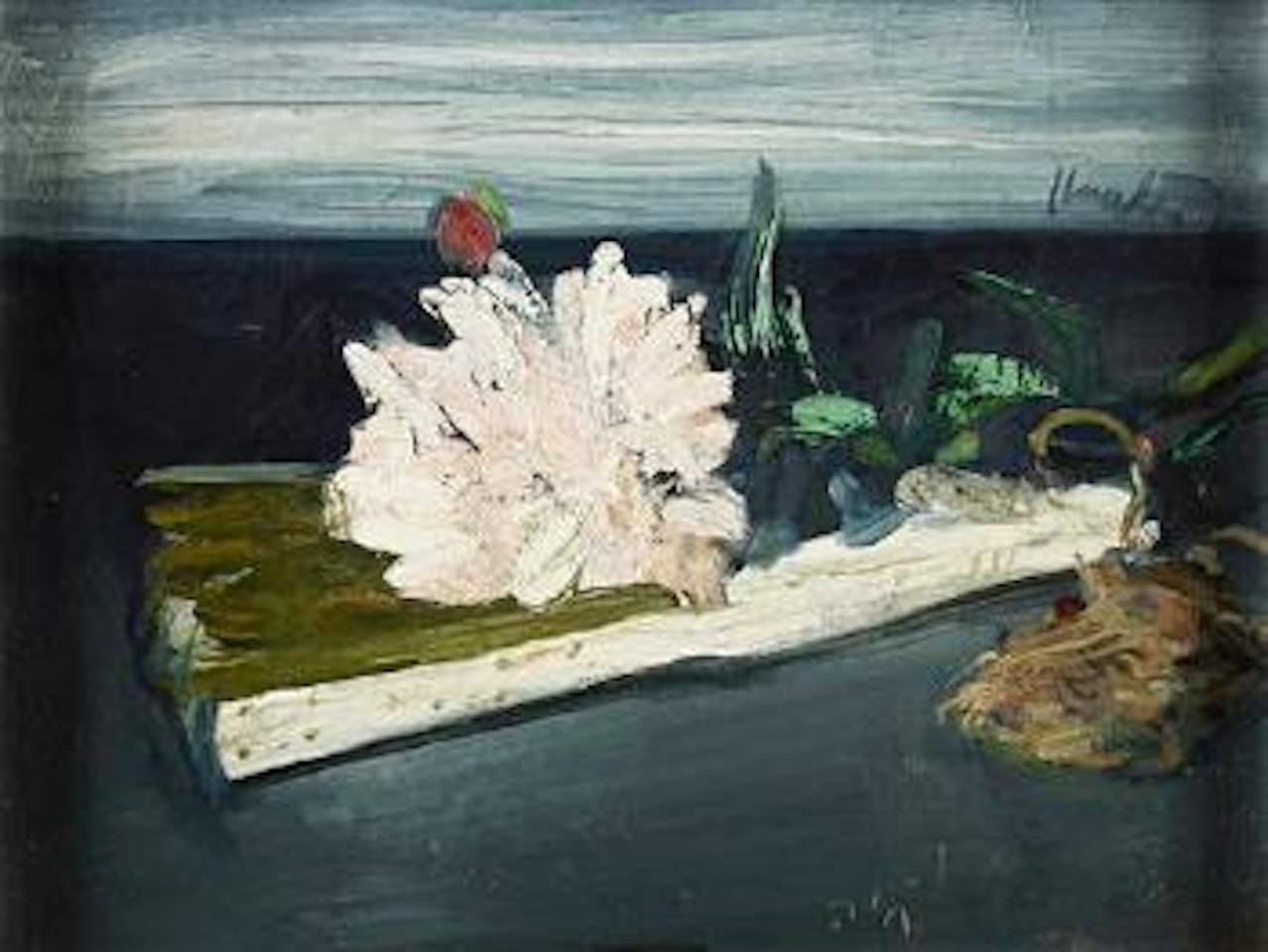 Peony rose and fan by George Leslie Hunter