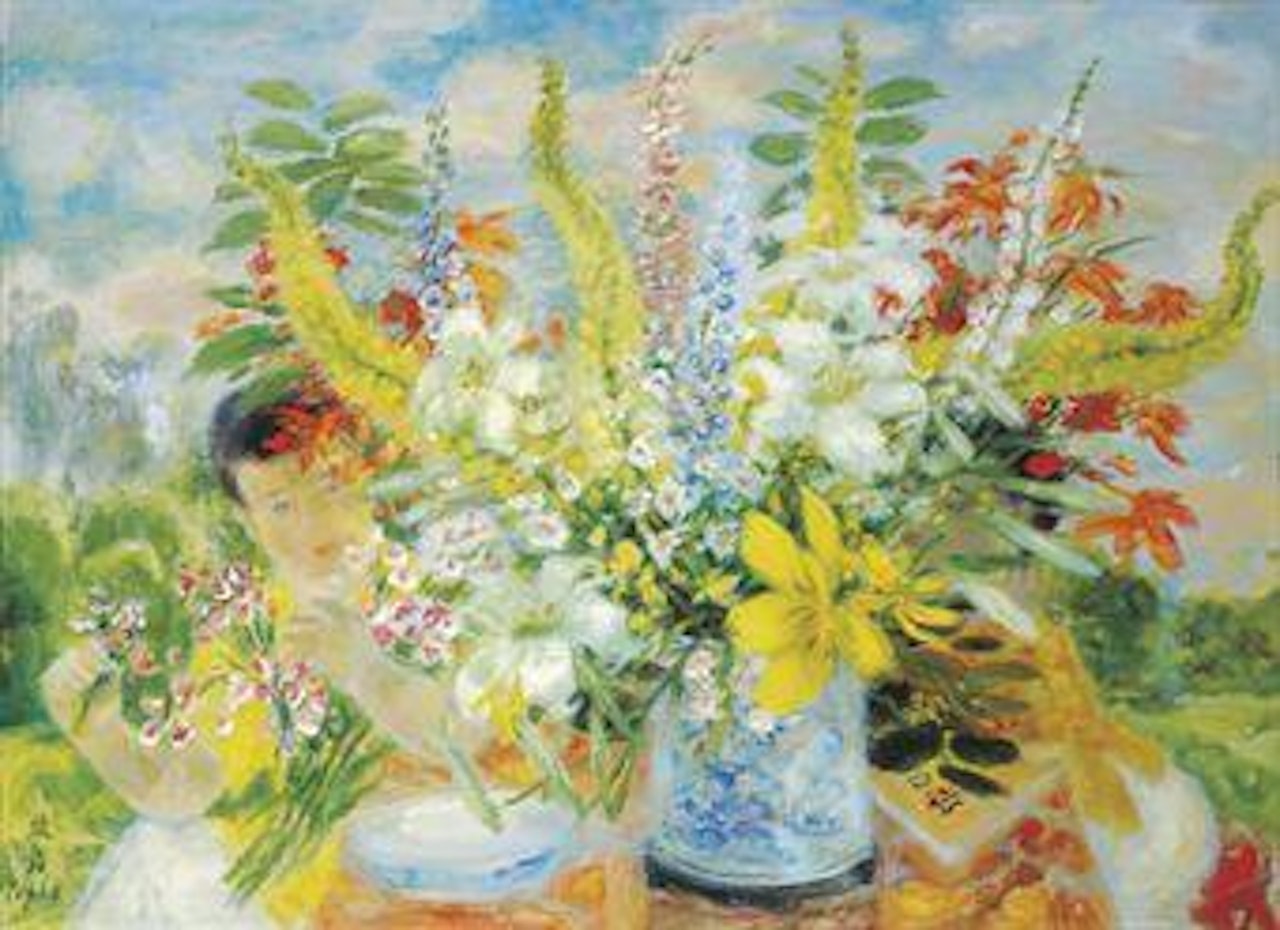 Deux enfants au bouquet (Two children with a bouquet) by Le Pho