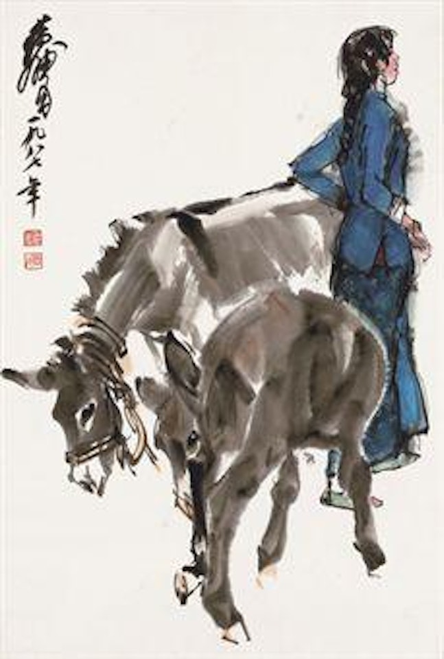 Girl and Donkeys by Huang Zhou