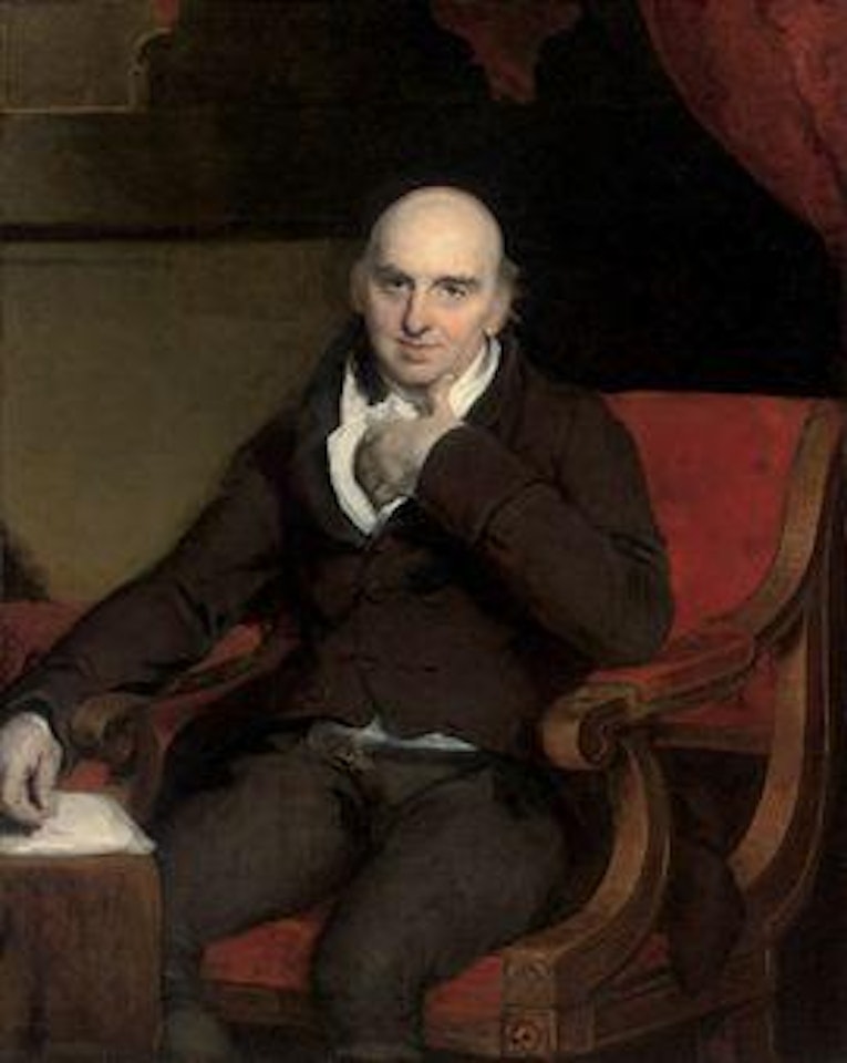 Portrait of William Morgan, FRS (1750-1833), three-quarter-length, in a brown suit, seated in a red armchair, in an interior by Sir Thomas Lawrence