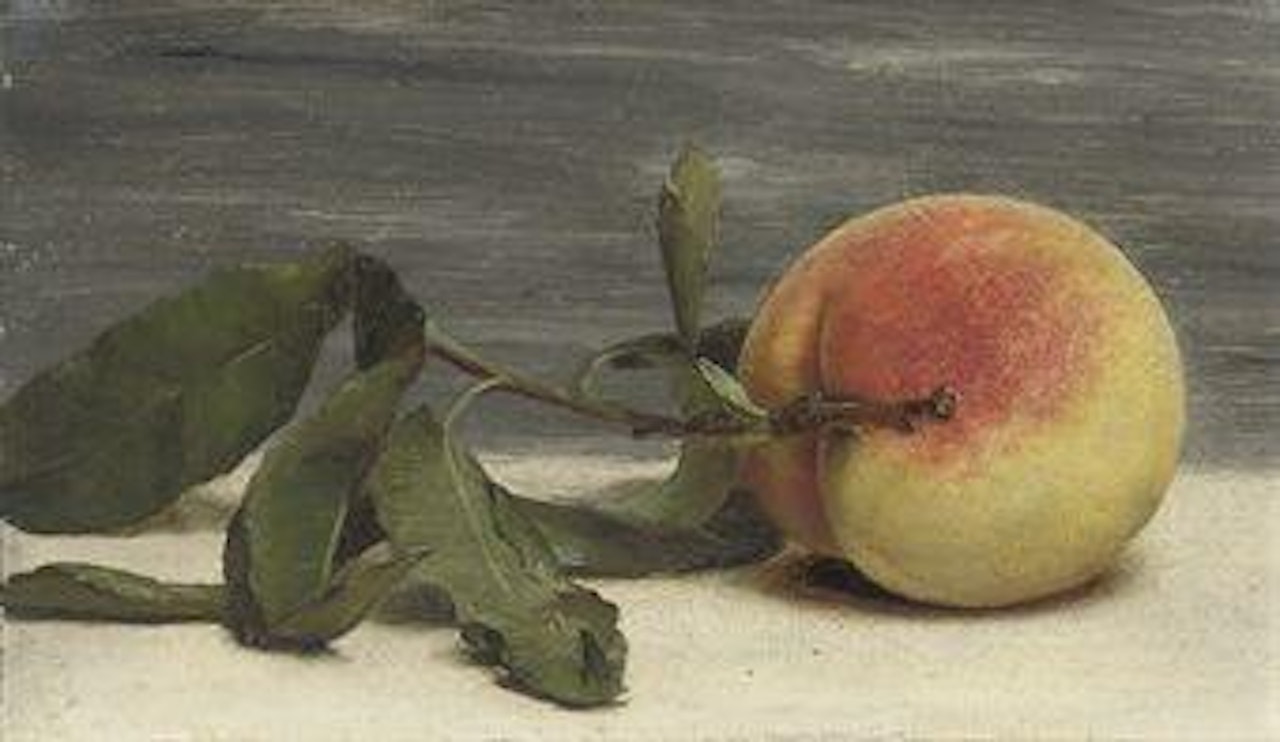 Still life of peach with twig by JOHN WILLIAM GODWARD, R.B.A.