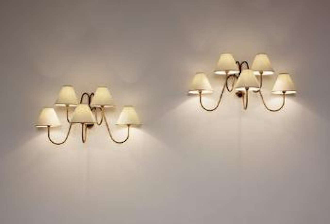 Pair of five-arm 'Bouquet' wall lights by Jean Royere