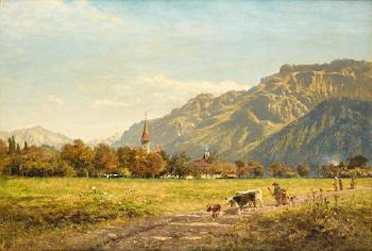 A fine autumn day at Interlaken by Benjamin Williams Leader