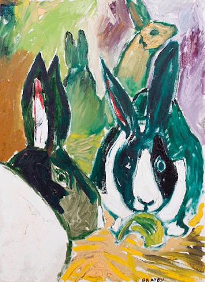 Little Miss Minter twice: friends in background by John Bratby