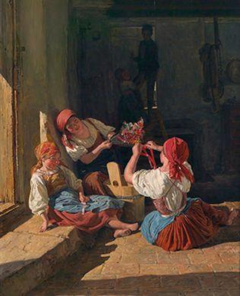 Children decorate a conscript's hat by Ferdinand Georg Waldmüller