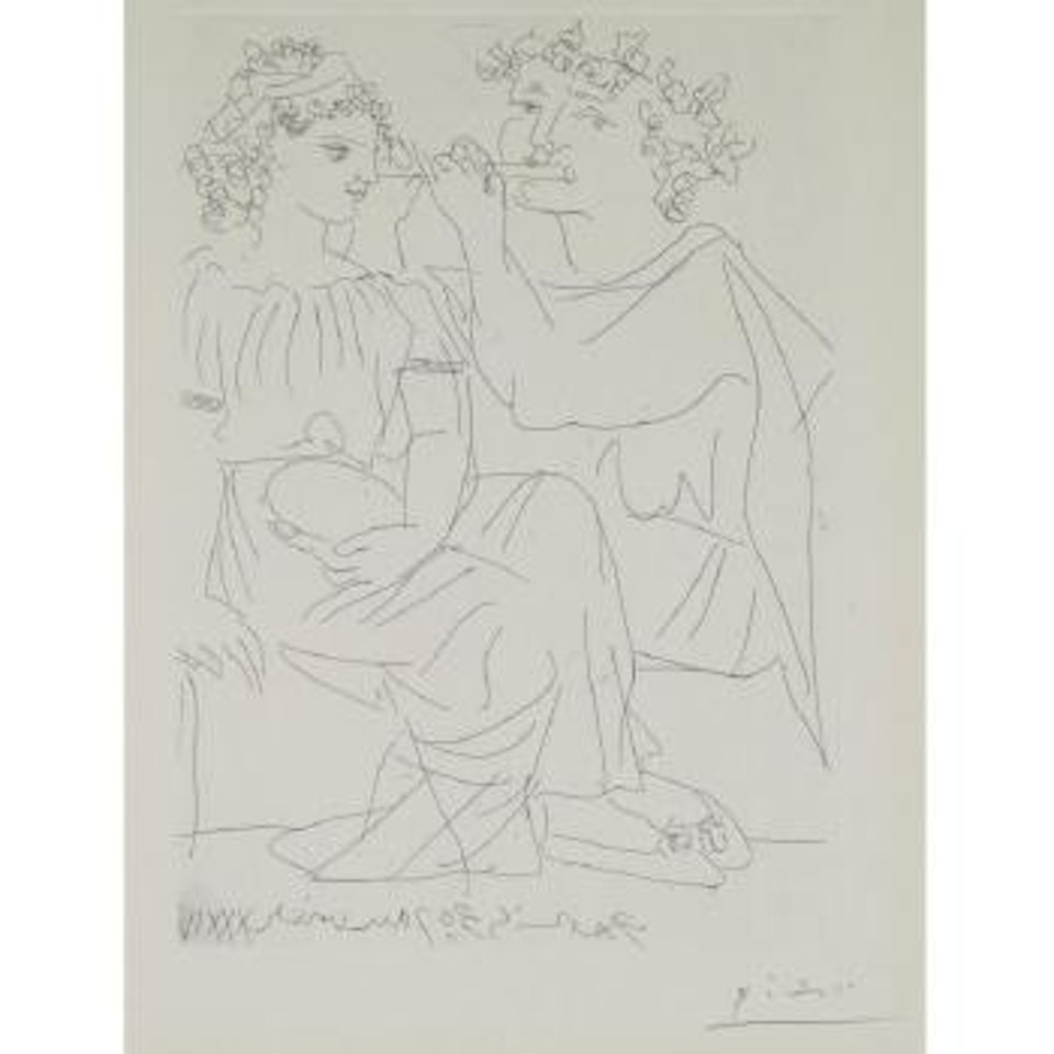 Flûtiste Et Jeune Fille Au Tambourin (B. 213) by Pablo Picasso