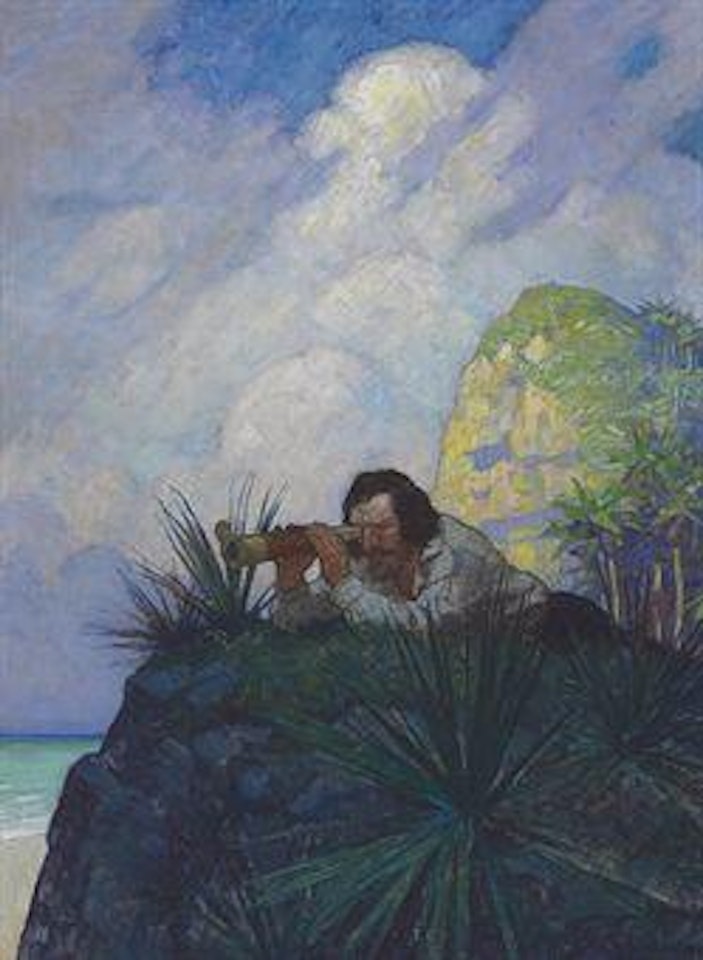 I laid me down flat on my belly on the ground, and began to look for the place by Newell Convers Wyeth