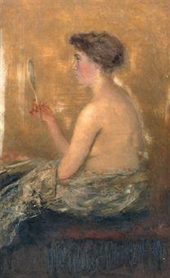 A young woman admiring herself in a mirror by Ivan Pavlovitch Pochitonov