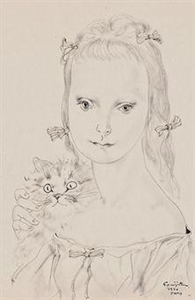 Jeune fille au chat by Leonard Tsuguharu Foujita