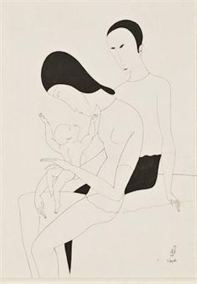 Le couple (portrait présumé de Amedeo Modigliani, Jeanne Hébuterne et de leur fille Jeanne) by Leonard Tsuguharu Foujita