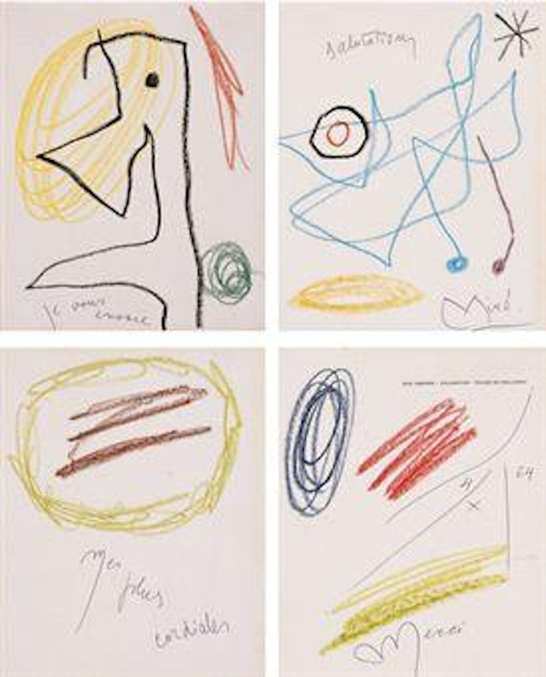 Quatre dessins dédicacés by Joan Miró