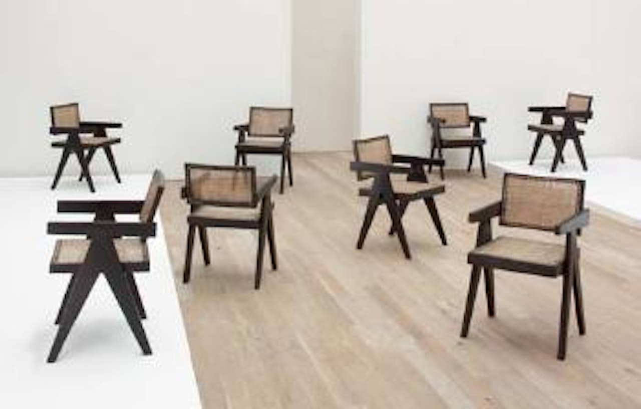 Set of eight armchairs, from Chandigarh, India by Pierre Jeanneret