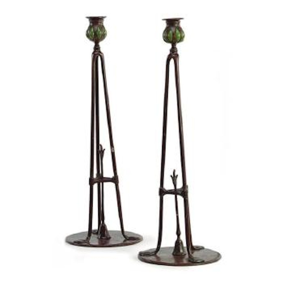 A Pair Of Candlesticks And Snuffers by Tiffany Studios