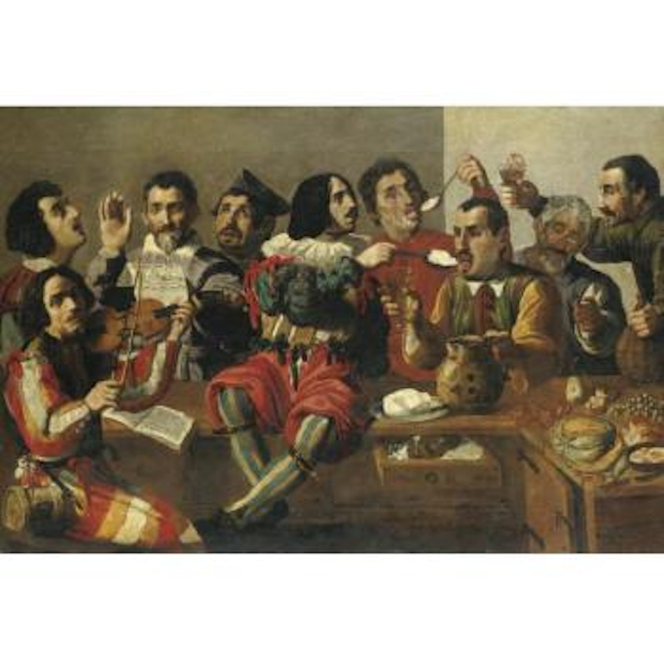 A Banquet Scene With Figures Music-making, Drinking And Eating Ricotta by Spanish School